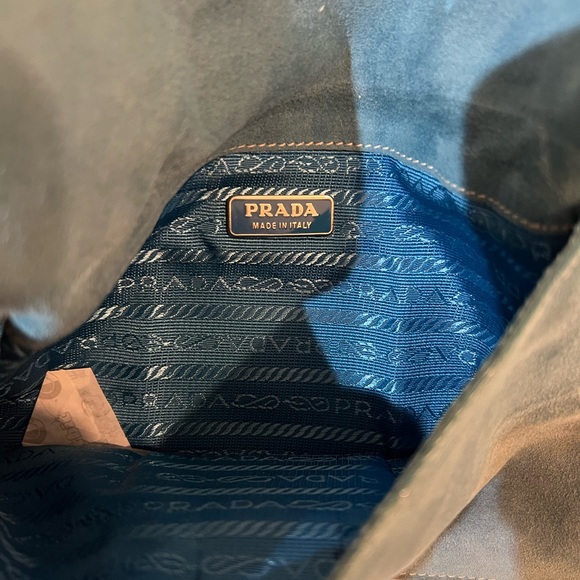 PRADA Camoscio Suede Metal Sound Bag Green/Blue - Picture 2 of 6